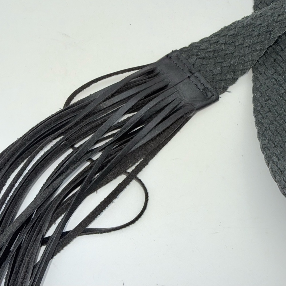 Vintage women’s long fringe tassel genuine leather black wide braided long belt - Picture 7 of 7